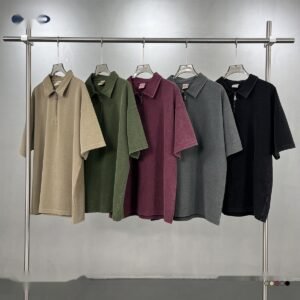 Unisex Vintage Wash Waffle-Knit Polo Shirt – 3037