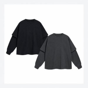 Unisex Oversized Heavyweight Waffle-Knit Graphic Long Sleeve T-Shirt – 8832