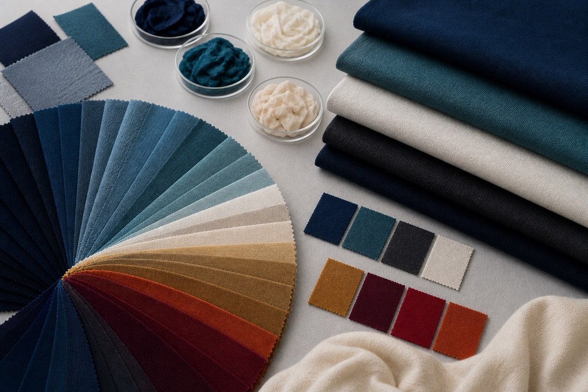 Custom apparel color swatches and matched knit fabrics