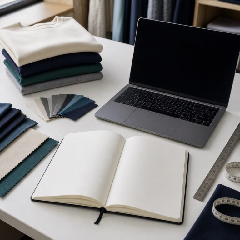 Professional apparel sourcing inquiry prepared with garment reference, fabric swatches and specification notes