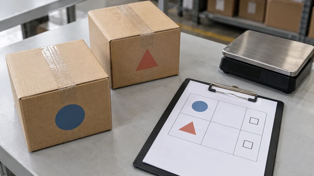 Apparel cartons matched to packing-list rows during dispatch reconciliation